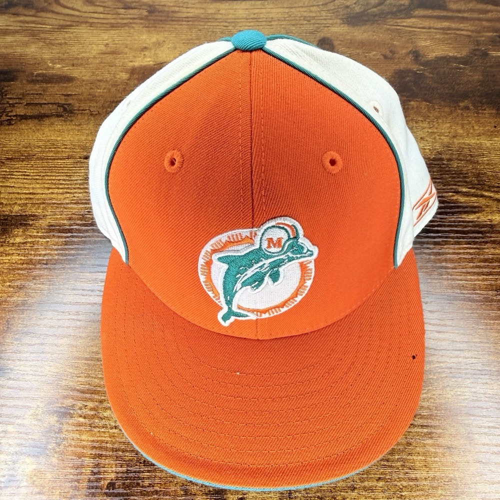 Reebok Miami Dolphins NFL Classic Fitted Hat Orange Teal 7 3/8 Cap
